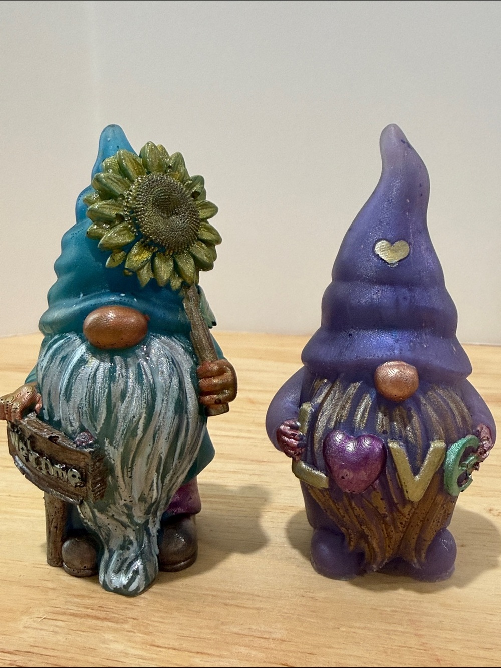 Hand-Painted Teal and Purple Gnome Figurine Set - Decorative Home Art